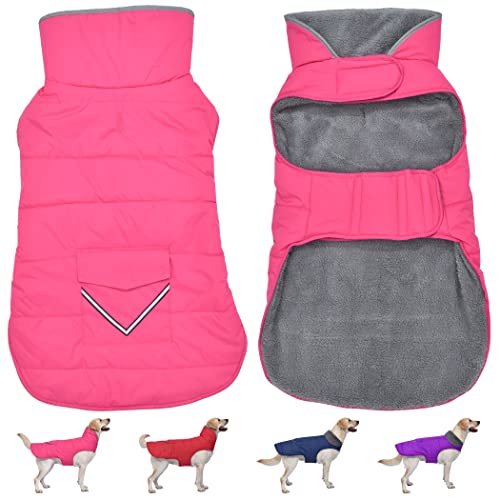 Hund Wintermantel, Hundejacke mit Tasche und reflektierendem Streifen, Welpen-Kleidung warme Haustier Winterweste für Welpen Kleine Mittlere Extra Große Hunde Haustier (Rosa, 2XL) von Petglad