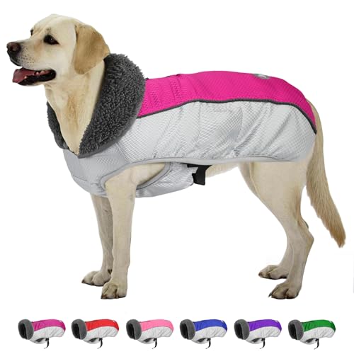 Hund Wintermantel, Ripstop Hundejacke mit Reflektierenden Streifen, Warme Haustier Winterweste für Kleine Mittlere Extra Große Hunde (Rosy Red, 2XL) von Petglad