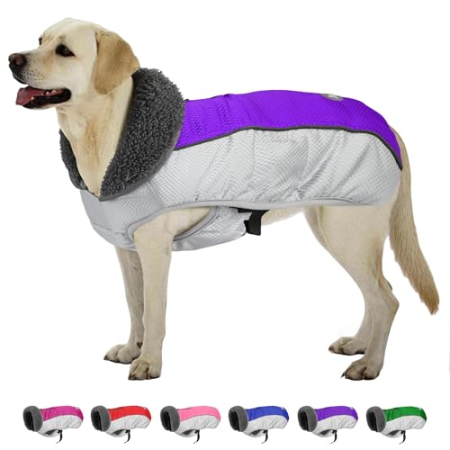 Petglad Hundemantel, Ripstop-wasserdichte Hunde-Winterjacke mit Reißverschlussloch für die Leine, reflektierender, verstellbarer Hundefleecepullover, warme Schneeweste für kleine, mittelgroße und von Petglad