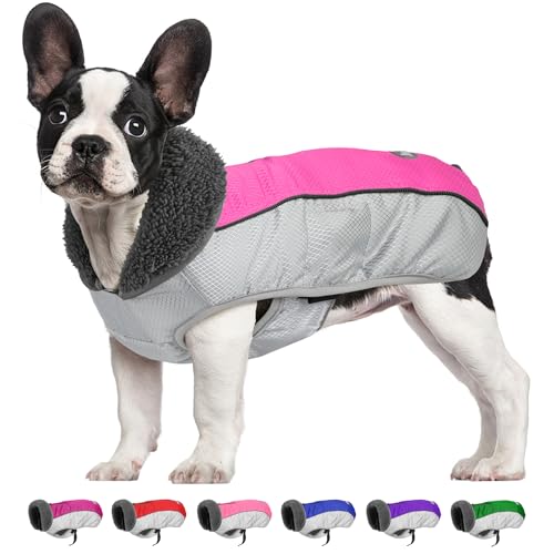 Hund Wintermantel, Ripstop Hundejacke mit Reflektierenden Streifen, Weihnachten Wasserdicht Hundepullover mit Geschirrloch, Warme Haustier Winterweste für Kleine Mittlere Extra Große Hunde (Rosa, M) von Petglad