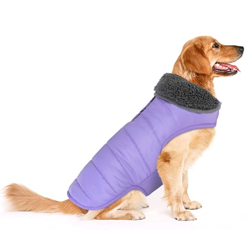 Petglad Hunde-Wintermantel, wasserdichte Hundejacke mit Loch für die Leine, reflektierend, warm, winddichte Fleece-Weste für kleine, mittelgroße und große Hunde, Hellviolett, Größe 3XL von Petglad