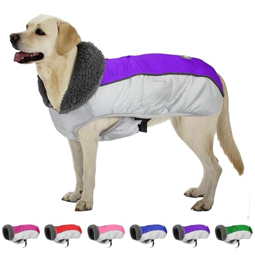 Petglad Hundemantel, Ripstop-wasserdichte Hunde-Winterjacke mit Reißverschlussloch für die Leine, reflektierender, verstellbarer Hunde-Fleecepullover, warme Schneeweste für kleine, mittelgroße und von Petglad