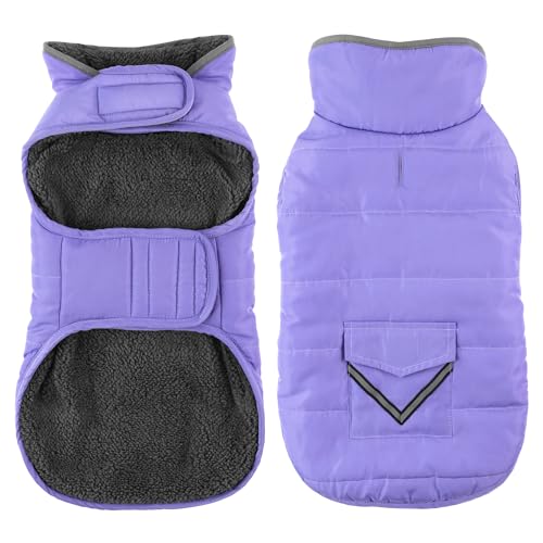 Petglad Hundemantel, wasserdichte Hunde-Winterjacke mit Tasche, reflektierend, verstellbar, warm, gemütlicher Fleecepullover für kleine, mittelgroße und extra große Hunde, Hellviolett, Größe XXL von Petglad