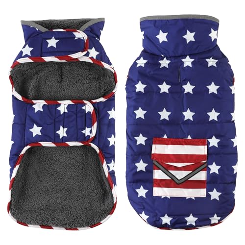 Petglad Hundemantel, wasserdichte Hunde-Winterjacke mit Tasche, reflektierend, verstellbar, warm, gemütlicher Fleecepullover für kleine, mittelgroße und extra große Hunde, amerikanische Flagge, Größe von Petglad