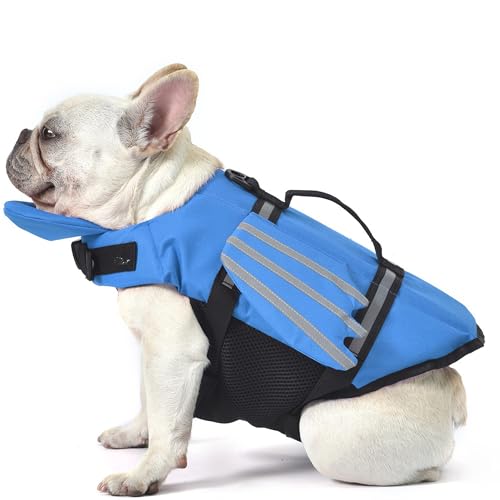 Petglad Hundeschwimmweste, Flügel Hundeschwimmweste mit Kinn-Schwimmer-Rettungsgriff für kleine, mittelgroße und große Hunde, verstellbare hohe Sichtbarkeit, Bootfahren (Blau, XS) von Petglad