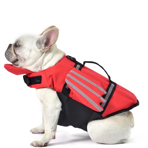 Petglad Hundeschwimmweste, Flügel Hundeschwimmweste mit Kinn-Schwimmer-Rettungsgriff für kleine, mittelgroße und große Hunde, verstellbare hohe Sichtbarkeit, Bootfahren (Rot, M) von Petglad