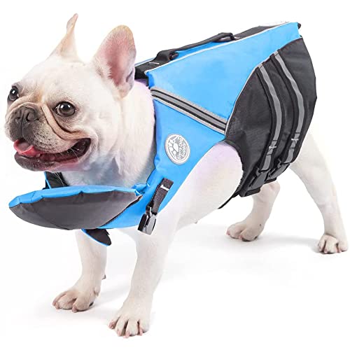 Petglad Schwimmweste mit französischer Bulldogge, mit Kinnschwimmer, Rettungsgriff für Corgi-Mops, verstellbar, hohe Sichtbarkeit, Schwimmweste für Schwimmen, Bootfahren, Blau von Petglad