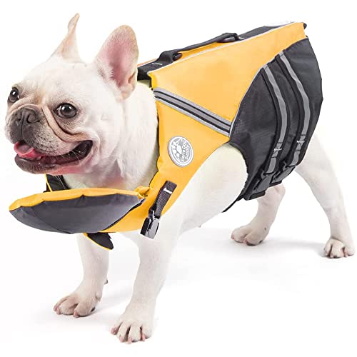 Petglad Schwimmweste mit französischer Bulldogge, mit Kinnschwimmer, Rettungsgriff für Corgi-Mops, verstellbar, hohe Sichtbarkeit, Schwimmweste für Schwimmen, Bootfahren (Gelb) von Petglad