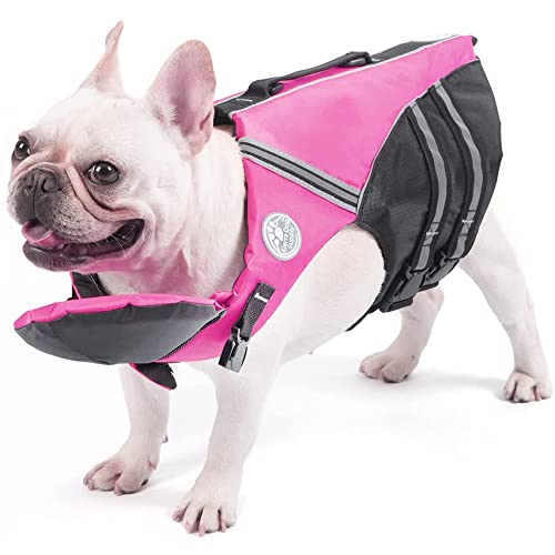 Petglad Schwimmweste mit französischer Bulldogge, mit Kinnschwimmer, Rettungsgriff für Corgi-Mops, verstellbar, hohe Sichtbarkeit, Schwimmweste für Schwimmen, Bootfahren (Rosa) von Petglad