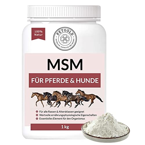 Petgold MSM Pferd Pulver 1000g für Hunde & Pferde Hochdosiert – Schwefel Methylsulfonylmethan – MSM Pulver Pferd & Hund von Petgold