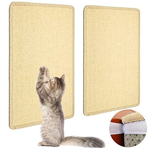 Pethave Katzenkratzmatte, 2 Packungen, 60 x 40 cm, Sisal-Katzenkratzmatte mit Klettband, horizontaler Katzenboden-Kratzteppich, Wandkratzer für Indoor-Katzen (2 Stück, natürliche Farbe) von Pethave