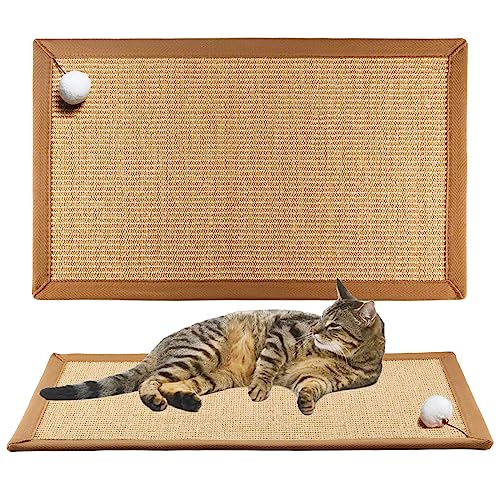 Pethave Katzenkratzmatte mit Baumwollrand, 70.1x42.4 cm, Sisal-Fußmatte mit Latex-Rückseite, horizontaler Kratzbaum schützt Teppiche und Sofas (beige mit Baumwollrand) von Pethave