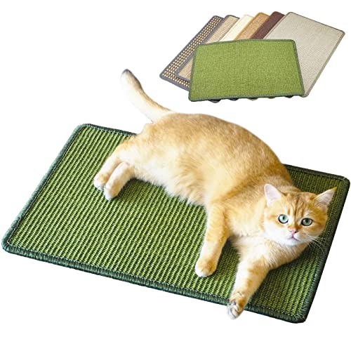 Pethave Kratzmatte für Katzen, 23.6x39.9 cm, Sisalmatte mit Klettbändern, horizontaler Katzenkratzer, schützt Teppiche und Sofas (grüne Farbe) von Pethave