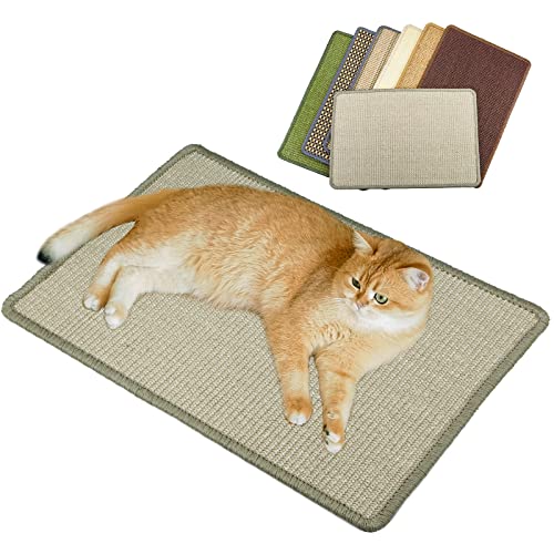 Pethave Kratzmatte für Katzen, 23.6x39.9 cm, Sisalmatte mit Klettbändern, horizontaler Katzenkratzer, schützt Teppiche und Sofas (hellgrau) von Pethave