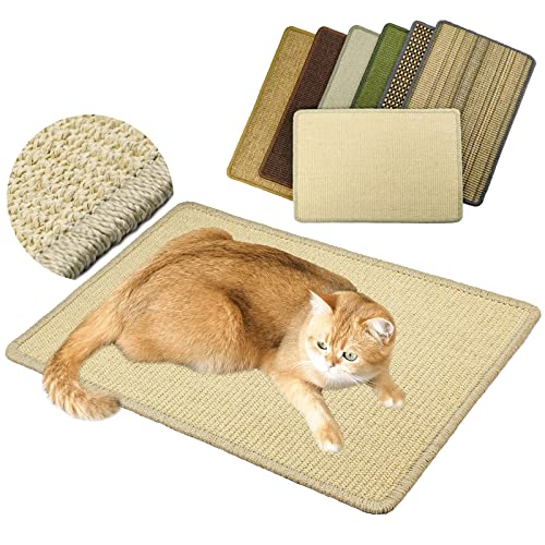 Pethave Kratzmatte für Katzen, 60 x 39,9 cm, natürliches Sisal, mit Klettverschluss, zum Aufkleben auf Boden und Wand, Katzenkratzmatte, horizontale Katzenkratzmatte, schützt Teppich und Sofa von Pethave