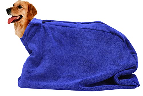 Pethiy - Premium Hundebademantel aus Mikrofaser -Hunde trocknungstasche,Hunde Badetuch mit Reißverschluss,Super saugfähig Weich Hundehandtuch Zum Baden und Schwimmen geeignet-Blau-S von Pethiy