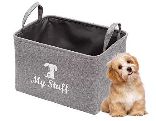 Pethiy Segeltuch Aufbewahrungskorb für Hundespielzeug mit Griff,Stoff Spielzeugkist fur Hunde,Aufbewahrungbox für Haustier Bekleidung und Zubehör-38 x 27 x 25 cm-Grau von Pethiy