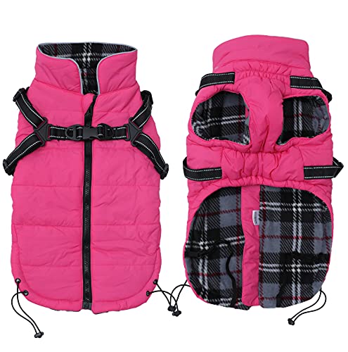 Pethiy -Super Warm Hunde wintermäntel mit Geschirr, Hundejacke mit Innenfleece, Wasserdichte Kleine Hundemantel Winterweste Hundepullover mit Brust gurt fur Haustier -Rosa-M von Pethiy