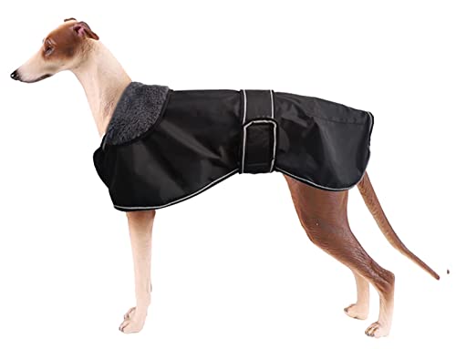 Pethiy- Winter wasserdichte Hundejacke für Windhund, Hundemantel mit warmem Fleece-Futter und verstellbaren Bändern, für Außenbereich, für mittel und große Hunde-Schwarz-S von Pethiy