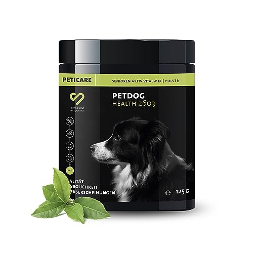 Peticare Senior Aktiv Vital Mix Pulver für alte Hunde | Natürliches Ergänzungsfutter-Mittel mit Grünlippmuschel, MSM, Curcuma | fördert Immunsystem & bei Mangelerscheinungen | petDog Health 2603 von Peticare