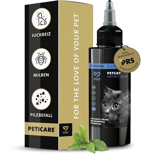 Peticare Anti-Parasiten Mittel für Katzen | gegen Milben Flöhe Pilze | lindert effektiv Juckreiz & unterstützt Regenerationsprozess | einzigartiges PRS® System für Lange Wirkung – petCat Protect 3010 von Peticare