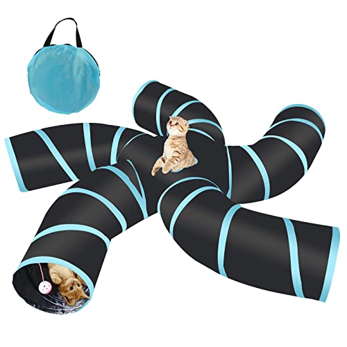 PetierWeit Katzentunnel 5-Wege, Katzenspielzeug Katzentunnel Faltbar, Katze Tunnel für Innen und Außenbereich, Groß Polyester Pet Play Tunnel Tube für Katze, Welpen, Kaninchen (S Typ) von PetierWeit