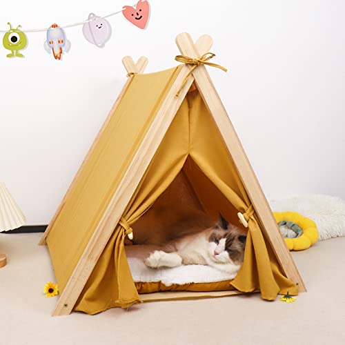 Hundehaus für drinnen – 61 cm großes Hunde-Tipi-Bett & Katzenzelt, tragbares Welpenhaus mit dickem Kissen, Katzen-Tipi & faltbares Haustier-Tipi & Hundezeltbett für Haustiere bis zu 11,3 kg von Petific