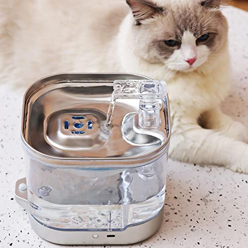 Kabelloser und batteriebetriebener Katzen-Wasserbrunnen, automatischer Sensor, intelligenter Haustier-Wasserspender, flüsterleise, 2 l Katzenbrunnen, doppelter Power, praktischer Katzenwasserspender von Petific