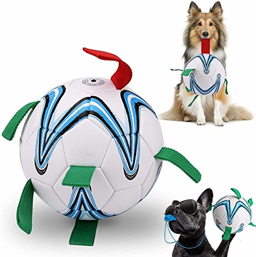 Petific Hundespielzeug, interaktives Fußball-Ziehspielzeug mit Haltegriffen, langlebige Hundebälle geeignet für Outdoor-Indoor-Hundetraining und -spiel, Fußball für große mittelgroße und kleine Hunde von Petific