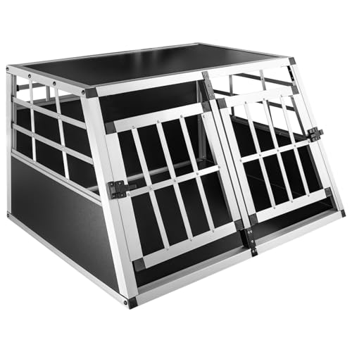 Petigi Auswahl Hundebox Hundetransportbox Auto Alu Hunde Tranportbox Aluminium Kofferraum Transport Box für Hund Dog Autobox 89 x 69 x 50 cm Haustier Käfig, Größe:S - Doppeltür. ohne Trennwand von Petigi