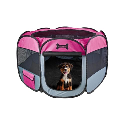 petigi Welpenauslauf XL, 115x115x65 cm, Welpenlaufstall, Gehege für Hunde, Hasen, Meerschweinchen, Katzen, 8-eckig, pflegeleicht, Farbe: Pink von Petigi