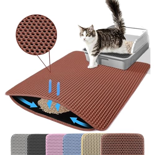 Petinstinct Katzenklo Matte, 60x45cm Große Katzenstreu Matte, Doppelschichtiger Entwurf der Bienenwabe Matte, Wasserdicht und Langlebig, Katzentoilette Unterleger, Braun von Petinstinct