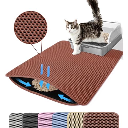 Petinstinct Katzenklo Matte, 75x55cm Extra Große Katzenstreu Matte, Doppelschichtiger Entwurf der Bienenwabe Matte, Wasserdicht und Langlebig, Katzentoilette Unterleger, Braun von Petinstinct