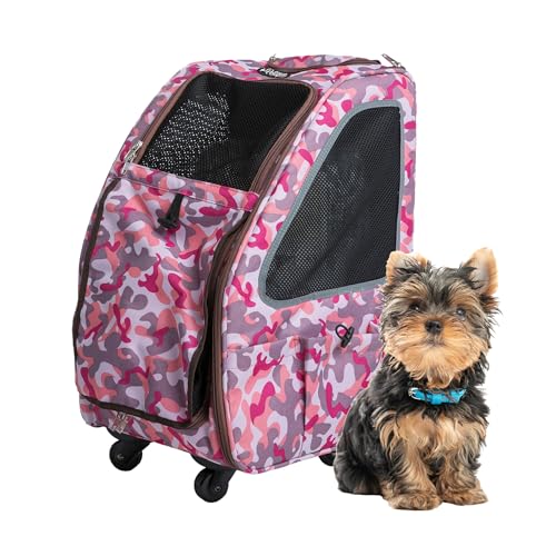 PETIQUE 5-in-1 PET-Transportbox, Eigenschaften: Rollen, Tragegriff Oben, Rucksack, Gepäckbefestigung, Autositz, All-in-One, für kleine bis mittelgroße Hunde, Katzen, Hasen, unterstützt Haustiere bis von Petique