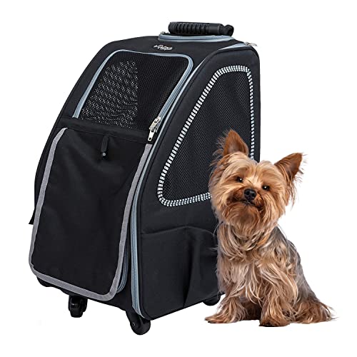 Petique 5-in-1 PET-Transportbox, Eigenschaften: Rollen, Tragegriff oben, Rucksack, Gepäckbefestigung, Autositz, All-in-One, für kleine bis mittelgroße Hunde, Katzen, Hasen, unterstützt Haustiere bis von Petique