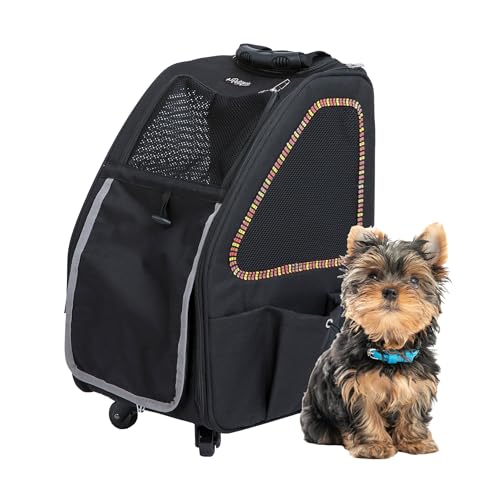 Petique 5-in-1 PET-Transportbox, Eigenschaften: Rollen, Tragegriff oben, Rucksack, Gepäckbefestigung, Autositz, All-in-One, für kleine bis mittelgroße Hunde, Katzen, Hasen, unterstützt Haustiere bis von Petique