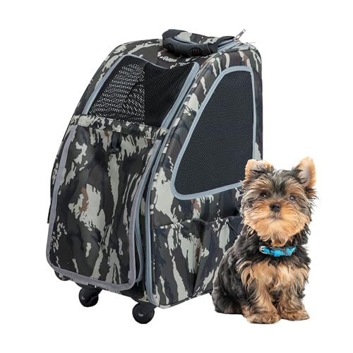 Petique 5-in-1 PET-Transportbox, Eigenschaften: Rollen, Tragegriff oben, Rucksack, Gepäckbefestigung, Autositz, All-in-One für kleine bis mittelgroße Hunde, Katzen, Hasen, unterstützt Haustiere bis zu von Petique