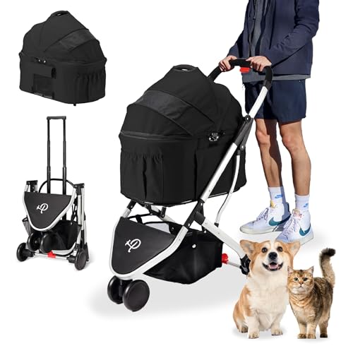 Petique ST09020000 Newport | 3-in-1-Luxusreisesystem | Haustier-Buggy | abnehmbare Tragetasche | Autositz | Hundewagen | Hundebuggy | Für Haustiere bis zu 15,5 kg | Innenraum 60 x 35 x 50 cm, 7.6 kg, zwart von Petique