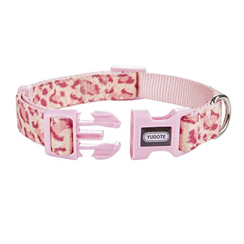 Petiry Fancy Pink Leopard Hundehalsband, beflockter Stoff, Gepardenduft, hochwertig, weich und für Welpen, mittlere und große Hunde (Halsumfang: 25,4–38,1 cm, rosa Leopard) von Petiry