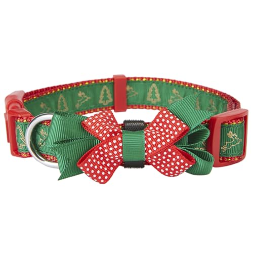 Petiry Festliches Weihnachts-Hundehalsband mit Schleife und Rentier-Aufdruck, für große Hunde, Halsumfang 40–63 cm, Grün von Petiry