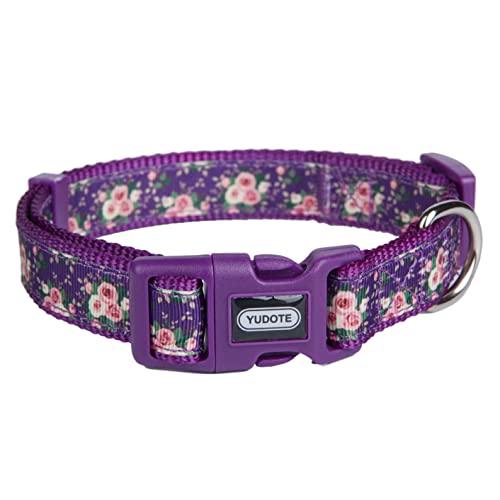 Petiry Hundehalsband, Blumenmuster, Polyester-Material, Nylon plus Band, 2 Schichten, für mittelgroße Hunde (mittelgroß, lila Blume) von Petiry