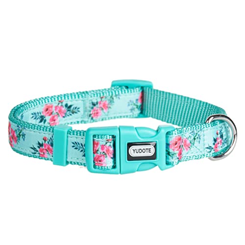 Petiry Hundehalsband, grünes Blumenmuster, Polyester-Material, Nylon plus Band, 2 Schichten, für kleine Hunde (kleine, grüne Blume) von Petiry