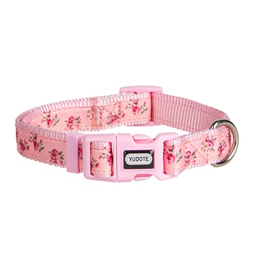 Petiry Hundehalsband, rosa Blumenmuster, Polyester-Material, Nylon plus Band, 2 Schichten, für mittelgroße Hunde (mittelgroß, rosa Blume) von Petiry