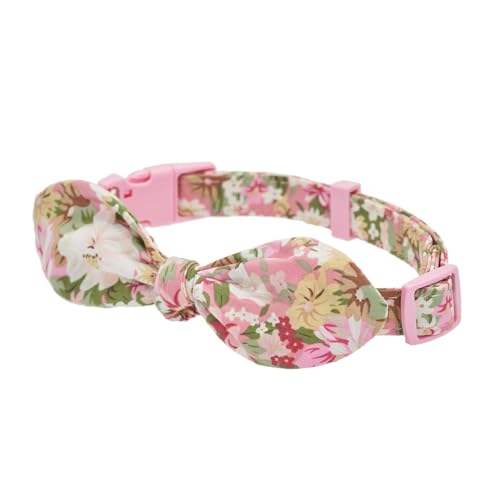 Petiry Hundehalsband aus Baumwolle, weich, leicht, mit handgeknüpfter Knotenschleife für kleine Hunde (Größe S, rosa Blumenmuster) von Petiry