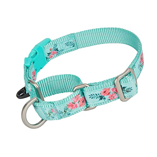 Petiry Martingale Hundehalsband, Blumenmuster, mit Sicherheits-Schnellverschluss-Schnalle, ausbruchsicher, Anti-Zug für große Hunde (grünes Blumenmuster, L) von Petiry