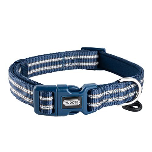 Petiry Reflektierendes Nylon-Hundehalsband mit weicher und bequemer Neopren-Polsterung, verstellbar für mittelgroße Hunde. (Halsumfang 33 - 48 cm, Blau) von Petiry