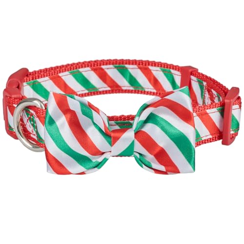 Petiry Weihnachts-Hundehalsband – festliches Streifen-Design mit abnehmbarer Fliege, Urlaubszubehör für kleine Hunde, Halsumfang 25–38 cm, gestreift von Petiry