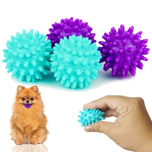 Petite Paws Spiky Hundeball, 4,6 cm, quietschendes Spielzeug für kleine Hunde, aggressives Kauen, Welpen, Zahnspielzeug, Hundeball für Training und Zahnreinigung, 4 Stück von Petite Paws