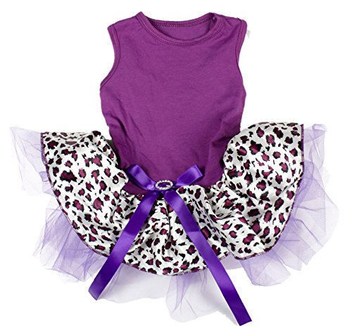 Hunde/Welpen Kleidung Kleid Grape Purple Baumwolle Top Leopard Tutu Animal Tragen, Large, Violett von Petitebella