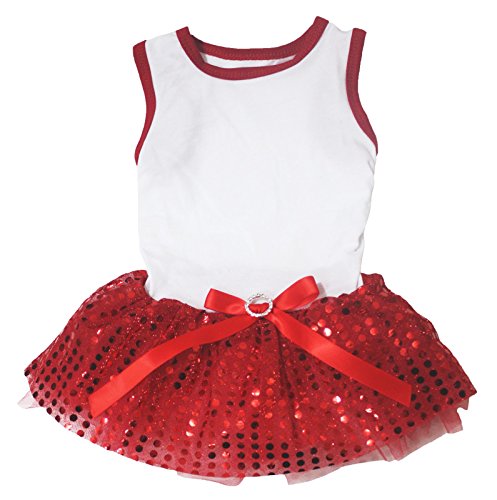 Hunde/Welpen Kleidung Kleid Valentine Kleid Uni weiß TOP Rot Pailletten Tutu, Large, rot von Petitebella